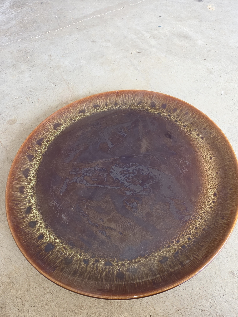 Vintage Amber Brown Glass Serving Plate Platter Round Retro Mid Century